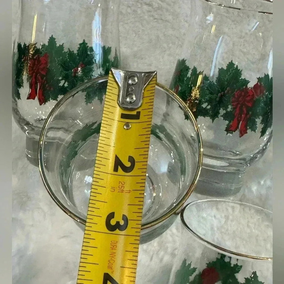 6 Vintage Libbey Christmas Holly Berry Wreath Garland Red Bow Glasses Gold Trim - Picture 12 of 15